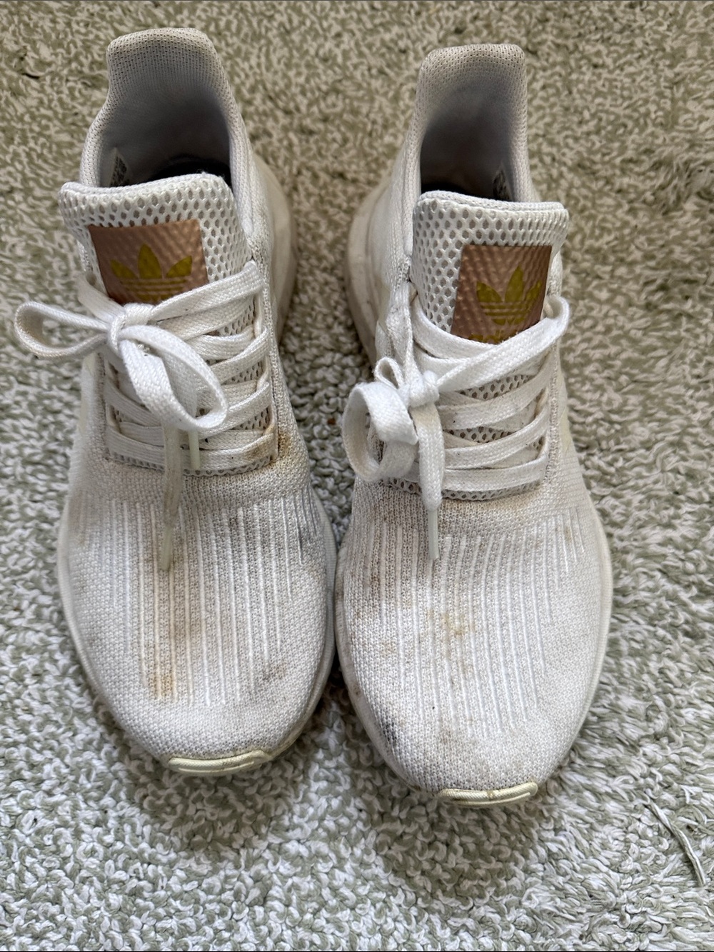 adidas White Knit Low-Top Sneakers with Gold Logo